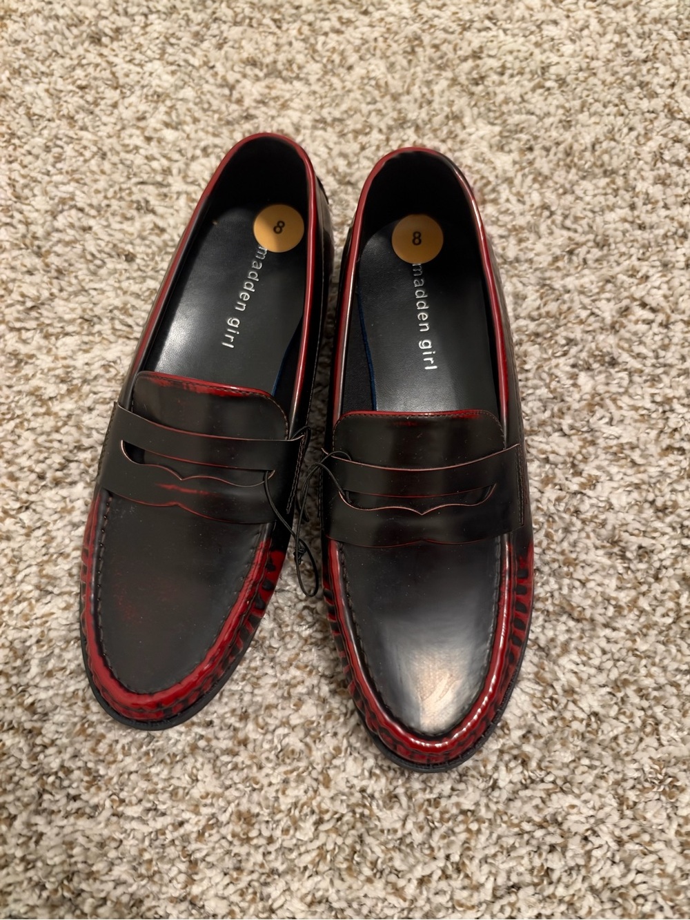 Madden Girl Black and Red Penny Loafers